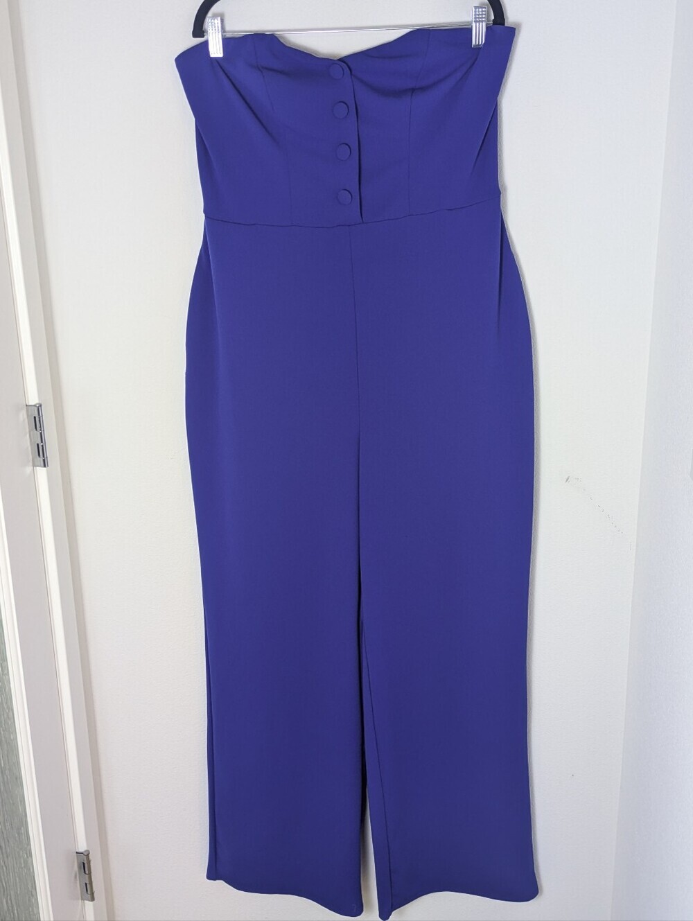 Crystal Sky Women's Royal Blue Notched Strapless Wide-Leg Jumpsuit Juniors XL